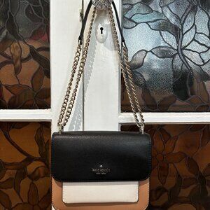Kate Spade Remi Colorblock Black White Tan Flap Chain Crossbody Purse